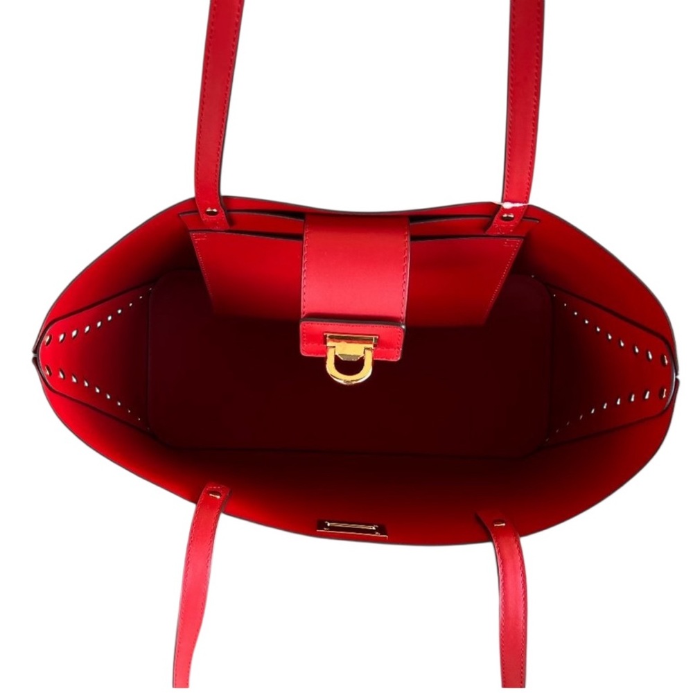 Michael Kors Manhattan Large Shoulder Smooth Leather Tote Bag Red - Picture 5 of 8